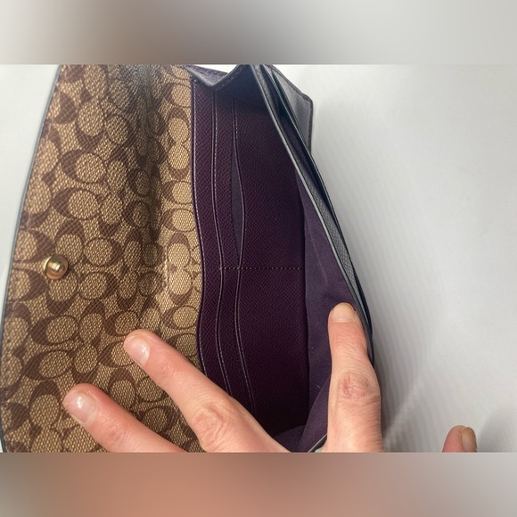 Coach Soft Wallet In Crossgrain Leather Dark Purple w Gold Hardware #F54008 - Picture 4 of 16